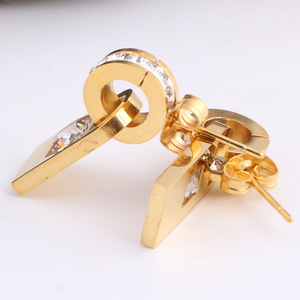 <b>Stud</b> <b>Earrings</b> Lock Shape Red Crystal Channel Setting Geometric Design Everyday Wear Stainless Steel Post - Product Image 2