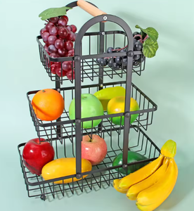 Panier à fruits et légumes en métal noir à 3 niveaux, idéal pour le comptoir de cuisine, parfait pour les desserts de l'après-midi - Product Image 1