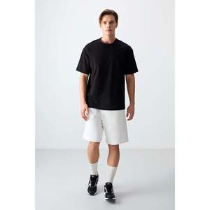 T-shirt basique pour homme Air Jones en coton noir épais et doux, coupe ample, pour un usage quotidien décontracté, modèle 88377 - Product Image 4