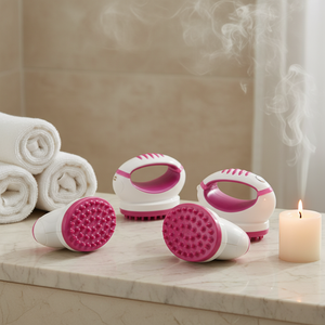 جهاز تدليك كهربائي فاخر أنيق باللون الوردي والأبيض مع رأس مدبب للجسم للاسترخاء اليومي في المنزل والمكتب - Product Image 1