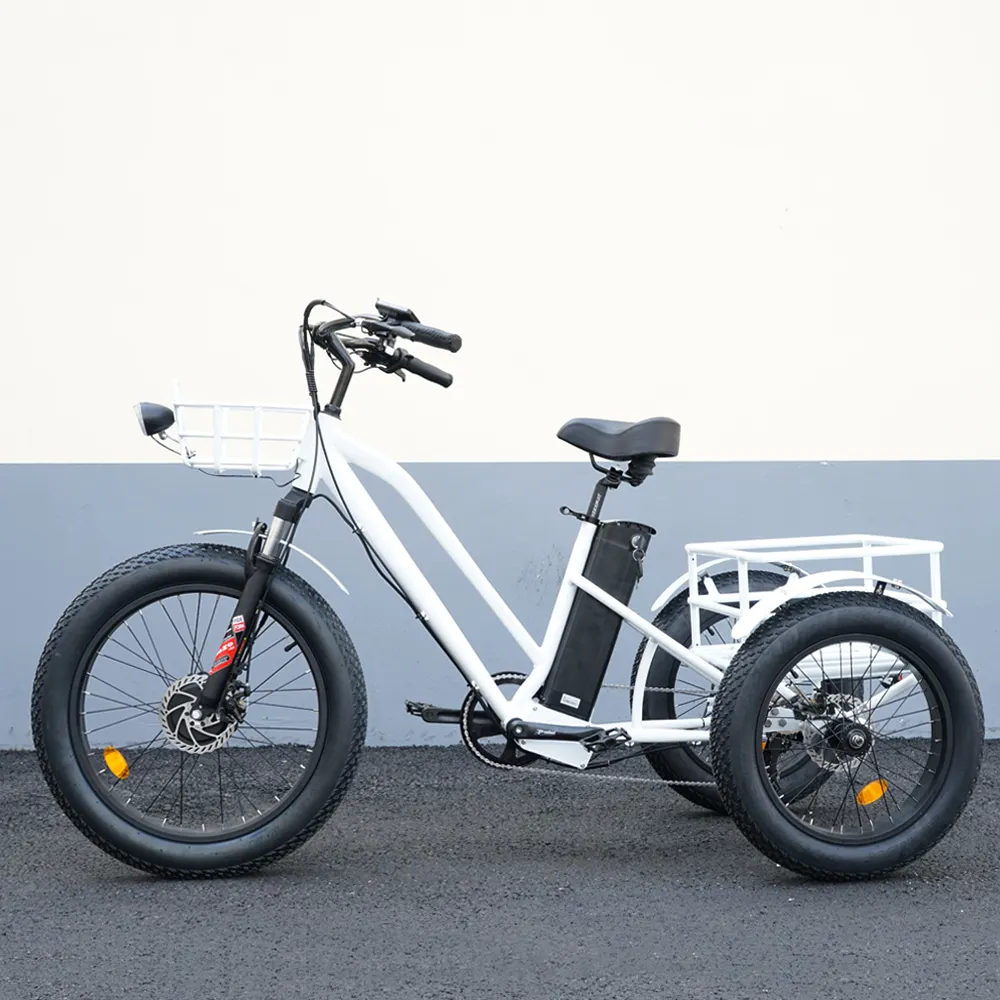 Fat Tire 24" Electric Tricycle Bike 3 Wheel 3 Seat, Electric Adult Tricycle Bicycle 2022 Leather 48V Cargo Customizable Open
