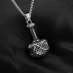 Yunnique Nordic Retro Stainless Steel Men's Thor Hammer Pendant Necklace Viking Charm <b>Cross</b> Design Asymmetry Gift Jewelry - Product Image 3
