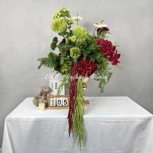 Arreglos Florales de Lujo para Bodas, Bola de Flores de 50 cm, Grandes, Color Verde y Borgoña, Rosas de Seda para Centros de Mesa de Boda - Product Image 3