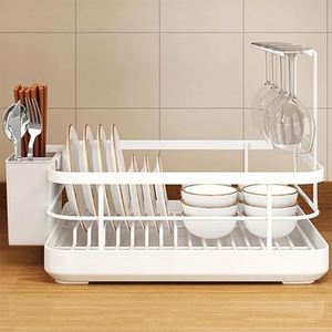 Factory Direct Price Dish Bowl Drain <b>Storage</b> Rack Metal Basket Organizer <b>Kitchen</b> Sink Dishes <b>Storage</b> Rack with Utensil Holder - Product Image 6