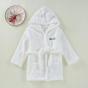 Unisex Newborn Flannel Fleece <strong>Bathrobe</strong> 280 GSM Dressing Gown with Woven Bath Rope for Home Use Child's Bathroom Accessory - Product Image 5