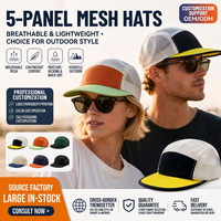 Gorra Trucker de Malla de 5 Paneles Personalizada al por Mayor, Visera Plana, Cierre Ajustable, Bicolor, Transpirable, Estilo Urbano Hip Hop, Unisex