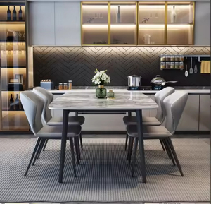 Nuevo Diseño de Lujo, Juego de Mesa de Comedor Rectangular Moderno y Personalizado con 6 Sillas Plegables de Acero al Carbono Dorado y Mármol para Hotel y Cocina - Product Image 2