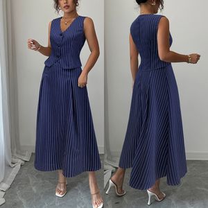 HG2513 Nouvel Ensemble Élégant et Décontracté pour Dame Été <span class=keywords><strong>2025</strong></span> Gilet à Fleurs Col en V Sans Manches et Jupe Longue 2 Pièces - Product Image 2