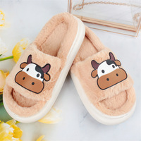 2025 nouvelles femmes intérieur moelleux fourrure de vache pour pantoufles léger coton tissu diapositives pour automne hiver anti-dérapant maison chaud Flip