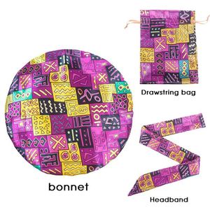 Bonnet en satin de soie double couche africain avec sac de rangement pour la protection des cheveux, confort toute la nuit, avec chouchou XL, coffret promotionnel - Product Image 3