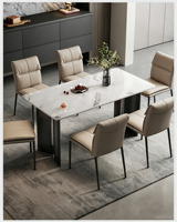 Table à manger rectangulaire en marbre italien avec base en métal, adaptée aux restaurants, appartements, villas et hôtels