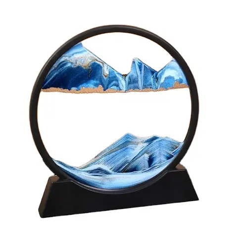 Y37 3D Moving Sand Art Frame Round Glasses Deep Sea Sandscape In Motion Display Desktop Decorations Flowing Painting Liquid Sand