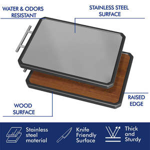 لوح تقطيع مزدوج الاستخدام للمطبخ 2 في 1 للخضروات واللحوم، مصنوع من خشب المطاط والفولاذ المقاوم للصدأ 304، صديق للبيئة - Product Image 3