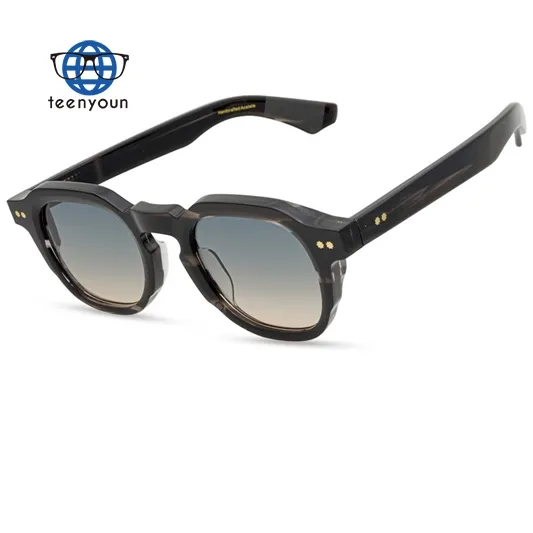 Teenyoun Luxus-Designer Retro individuelles Paket-Set Sonnenbrille Damen runde Nylon-Linse UV400 Acetat-Sonnenbrille Herren 2024 Großhandel