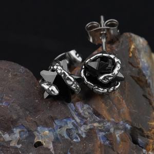 Pendientes de Acero Inoxidable de Moda, con Cristales Negros y Dijes de Serpiente, Accesorios de Joyería para Dropshipping - Product Image 2