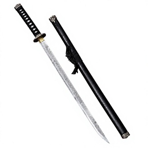 Espada Katana de Acero de Damasco, Hoja Samurai de Espiga Completa de 87 cm con Funda Negra, OEM Disponible, Garantía de 3 Años - Product Image 1