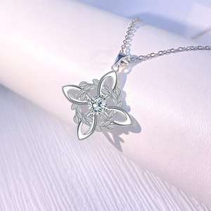 High Quality Waterproof Wholesale Silver Toned with <b>Crystal</b> Accent Celtic Knot <b>Pendant</b> Necklace for Gifting Special Events - Product Image 2