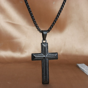 <b>Cross</b> Pendant Necklace Stainless Steel Black Unisex Geometric Design 23040 - Product Image 1