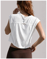 Haut de yoga respirant pour femme avec passepoil contrastant, T-shirt d'entraînement ultra doux sans couture, haut court de sport pour la gym