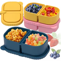 Boîtes à goûter réutilisables en silicone mignonnes avec couvercles, 2 compartiments, pliables, étanches, sans BPA, couleur personnalisée, pour salade de fruits et vinaigrette