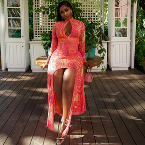<span class=keywords><strong>Vestido</strong></span> de mujer 2026 con diseño calado, estilo casual, cuello alto, manga larga, cintura ajustada, bloques de color, estilo urbano y falda a la cadera - Product Image 4
