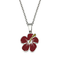 Woying Acier Inoxydable Hibiscus Fleur Pendentif Collier pour Femmes Filles Fête Vacances Tropical Bijoux Cadeau