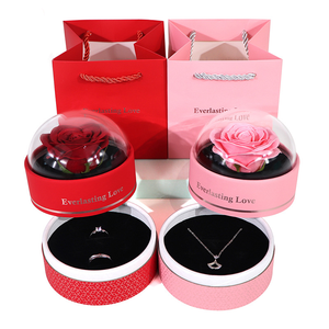 Caja de Regalo de Joyería Acrílica Redonda con Rosa Eterna Preservada en Jabón, Caja de Regalo Decorativa de Joyería Acrílica para el Día de la Madre o San Valentín - Product Image 5