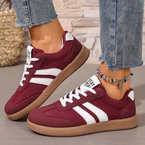 Baskets basses en daim <span class=keywords><strong>bordeaux</strong></span> pour femmes, avec lacets et rayures blanches, style rétro décontracté, plateforme pour le streetwear quotidien - Product Image 1