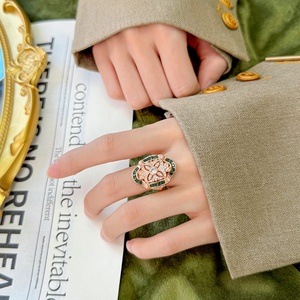Dainty Jewelry Eco-friendly Copper Micro Pave Emerald Green Zircon Vintage Statement Rose Gold Plated <b>Ring</b> for Women - Product Image 6