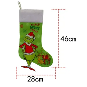 Calcetín Navideño Personalizado con Nombre Bordado de Grinch para Decoración del Hogar - Product Image 4