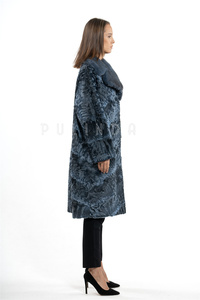 Abrigo de Piel de Karakul Azul con Cola Ancha y Cuello Inglés de Piel de Visón Sin Esquilar, Abrigo de Cordero Persa, Chaquetas de Cuero con Cuello de Visón para Mujer - Product Image 3