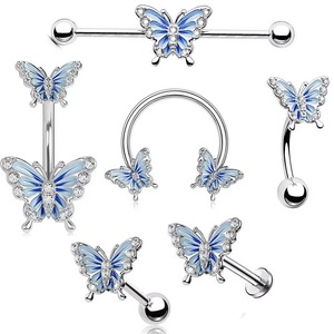 Joyería para Piercing Corporal con Diseño de Mariposa |   Piercings de Esmalte y Diamantes de Imitación |   Piercings para ombligo, barbells industriales, para septum y cartílago - Product Image 1