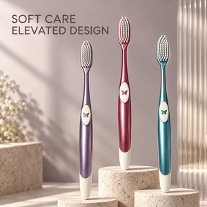 Brosse à dents pour adultes à poils doux et délicats, avec manche élégant couleur chatoyante en forme de papillon, pour le nettoyage quotidien des dents - Product Image 3