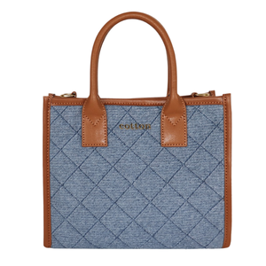 Bolso de hombro tipo tote de mezclilla acolchado estilo retro para mujer, con asas dobles, cierre de cremallera, estilo casual, bolso de compras. - Product Image 1