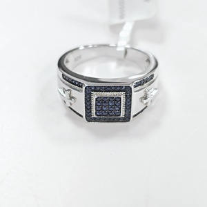 Anello di Lusso da Uomo con Zaffiro Blu, Anello a Fascia Larga con Croce Religiosa, Anello di Fidanzamento e Matrimonio per Uomo - Product Image 3