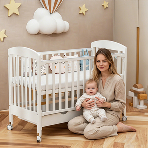 Nueva <span class=keywords><strong>Cuna</strong></span> de Madera de Pino Sólido Blanca para Bebé, <span class=keywords><strong>Cuna</strong></span> para Niños con Cabecera Acrílica con Luces y Cajón - Product Image 1