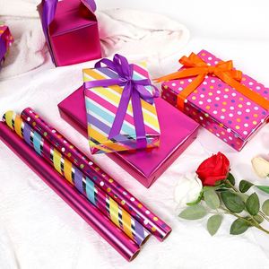 Venta al por mayor 80g Día de San Valentín fucsia metálico recubierto de silicona papel virgen 43*300cm rollo de embalaje de regalo personalizado - Product Image 5