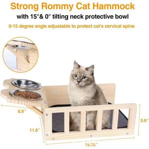 Station d'alimentation en bois pour chats avec double gamelle et design suspendu - Product Image 3