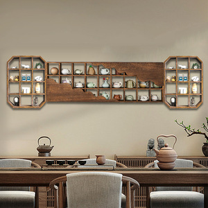 Solid Wood <b>Wall</b> Mounted Display <b>Shelf</b> Irregular Shape Chinese Style Tea <b>Storage</b> Rack Multi Treasure Cabinet Purple Clay Teapot - Product Image 2