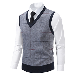Pull Jacquard Personnalisé avec Logo OEM & ODM pour Hommes, Tricot d'Hiver à Col Rond, <span class=keywords><strong>Gilet</strong></span> sans Manches, Conception Personnalisée - Product Image 4