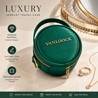 Étui de voyage rond de luxe pour bijoux, logo personnalisé, sac organisateur de bijoux portable, mini boîte de rangement pour bijoux avec poignée, OEM ODM