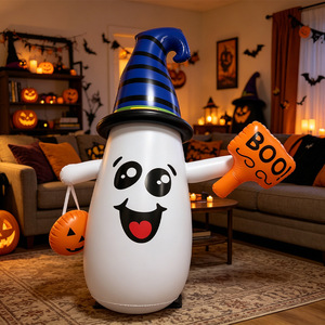 Decoración inflable de fantasma para jardín de Halloween, fantasma inflable con sombrero de bruja, mano BOO y bolsa de calabaza, adorno para puerta principal de fiesta de Halloween - Product Image 4