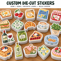 Autocollants en papier adhésif personnalisés pour cadeaux et artisanat, impression couleur, découpe à la forme, autocollants mats sur le thème de la nourriture