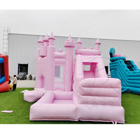 Château gonflable rose en PVC de 0,55 mm, le plus vendu, prix d'usine, avec toboggan et piscine à balles pour fêtes