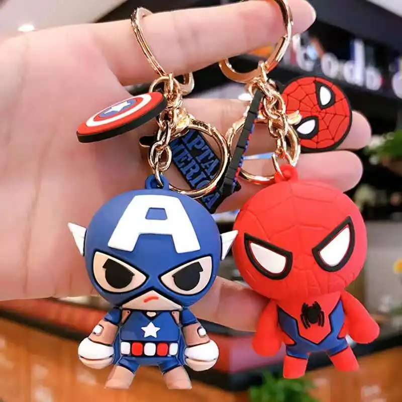 Gantungan Kunci Kartun PVC Kreatif Gantungan Kunci Karet Hadiah Kecil Liontin Kunci Tas Pahlawan Marvel Lem Jatuh