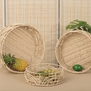 Handmade Woven Oval Rattan <b>Storage</b> <b>Basket</b> Eco-Friendly Desktop Organizer For Home Hotel Living Room - Product Image 3