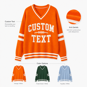 Pull de football personnalisé pour femme, avec nom et numéro, style streetwear, col en V oversize, tricoté - Product Image 6