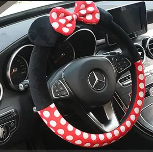 Conjunto de accesorios para volante de coche de dibujos animados para mujer, lazo de estilismo, funda para volante, accesorios para coche