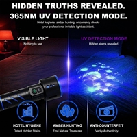 Lampe torche LED et UV 20W 1000 Lumens, rechargeable par USB, en aluminium, IP66, faisceau spot, SOS, pour camping et situations d'urgence