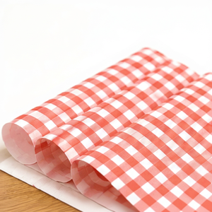 <b>Red</b> Checkered Wax Coated Disposable Virgin Tissue <b>Paper</b> Single Side Waterproof Oilproof Food Packaging - Product Image 1